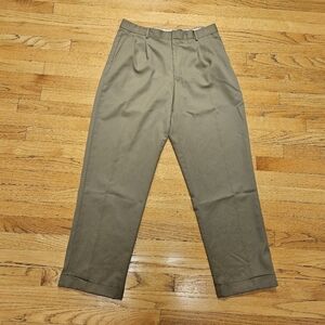 Eddie Bauer Men's Tan Wool Pleated And Cuffed Slacks Dress Pants Size 34 X 34